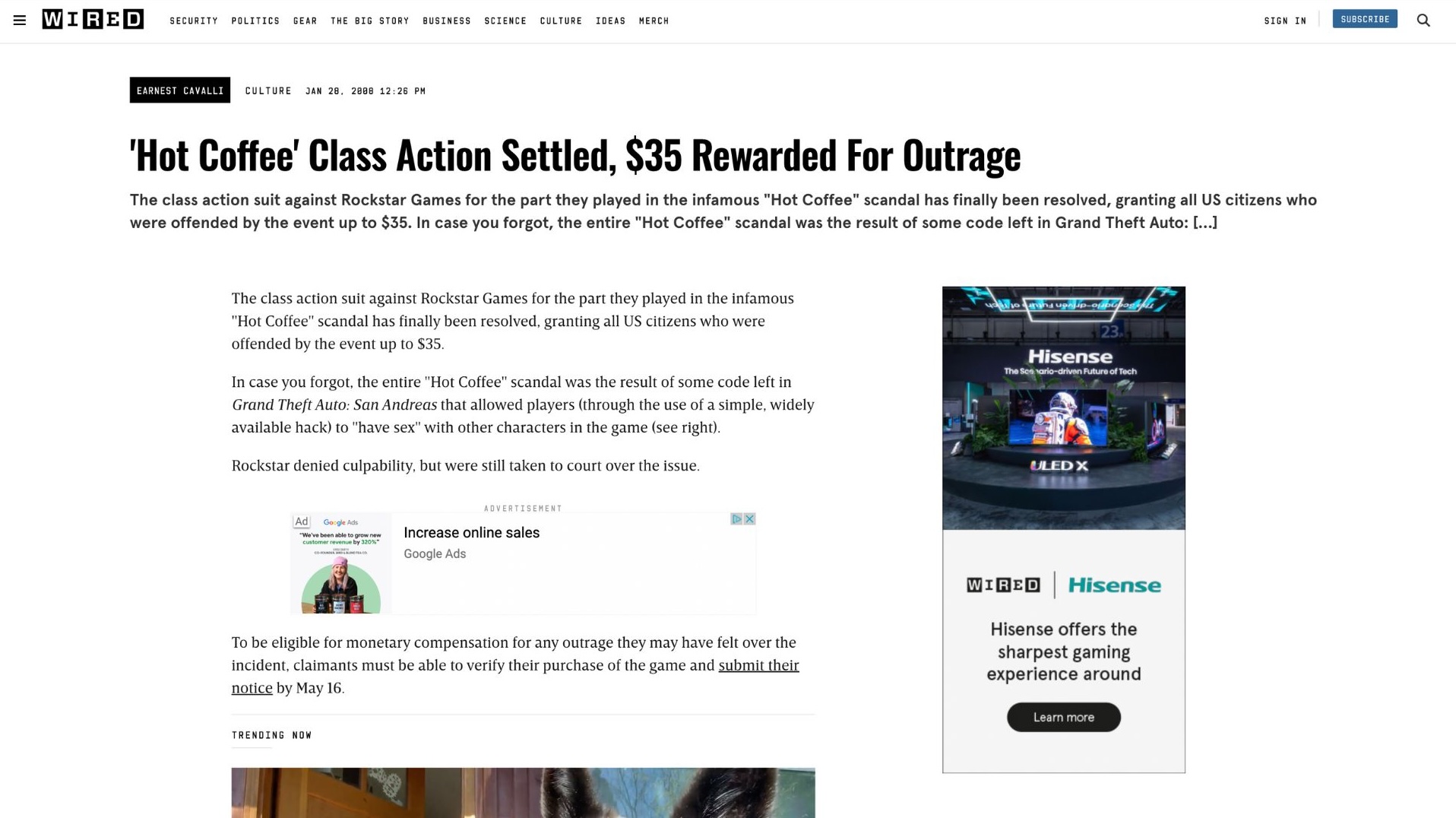 'Hot Coffee' Class Action Settled, $35 Rewarded For Outrage articles screenshot