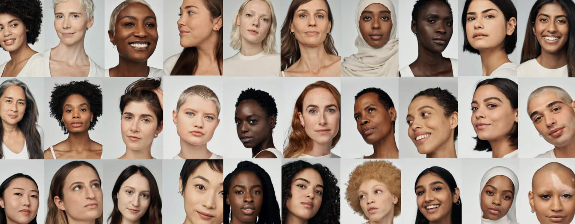 Clinique campaign showcasing diverse models of various skin tones and backgrounds, highlighting beauty in all its forms.