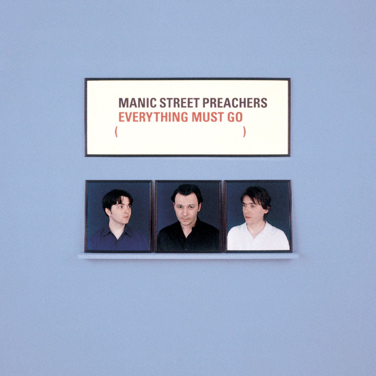 Album cover of Manic Street Preachers’ Everything Must Go featuring the three remaining band members after Richey Edwards’ disappearance.