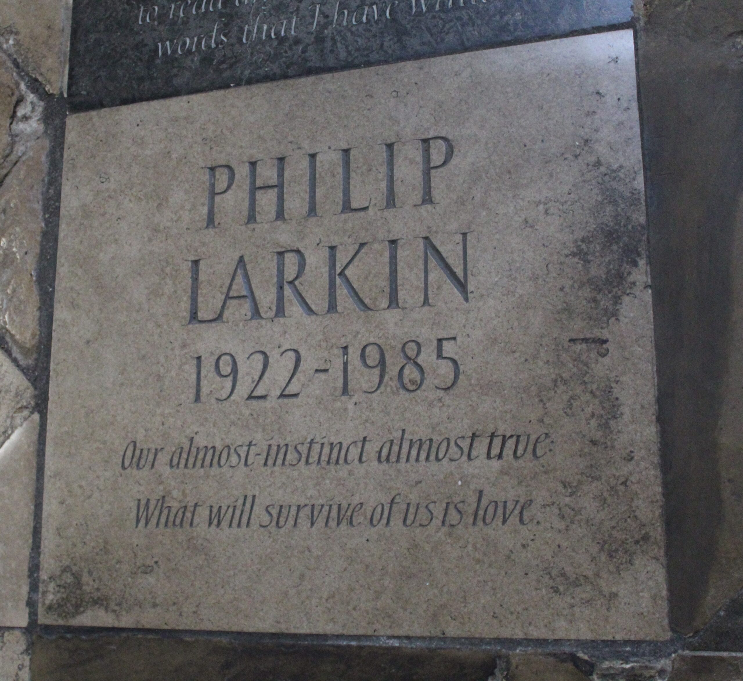 Philip Larkin’s memorial floorstone in Westminster Abbey, engraved with lines from his poem