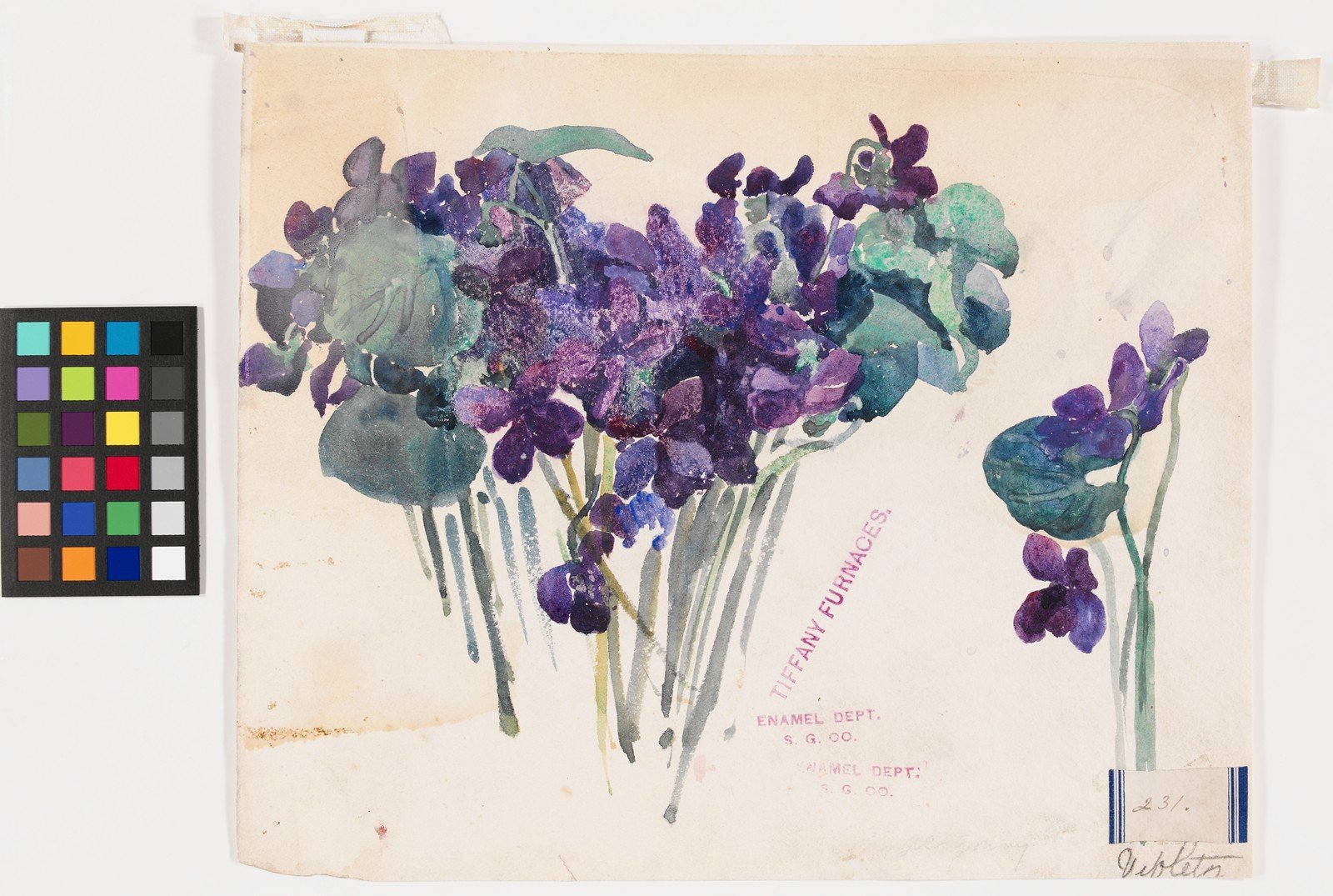 “Violets” watercolor painting, possibly from Tiffany’s Enamel or Design Department. Image via Wikimedia Commons.